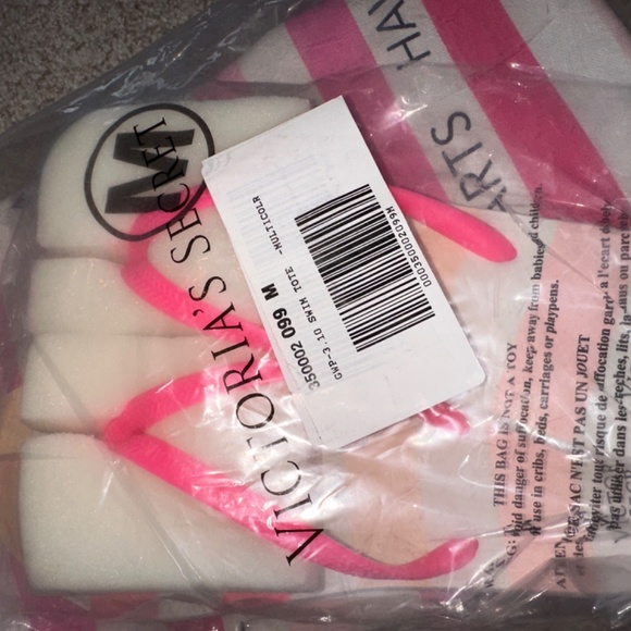 NWT Pink Victoria’s Secret Stripe Swim Tote & Flip Flops Size Medium - Picture 7 of 7